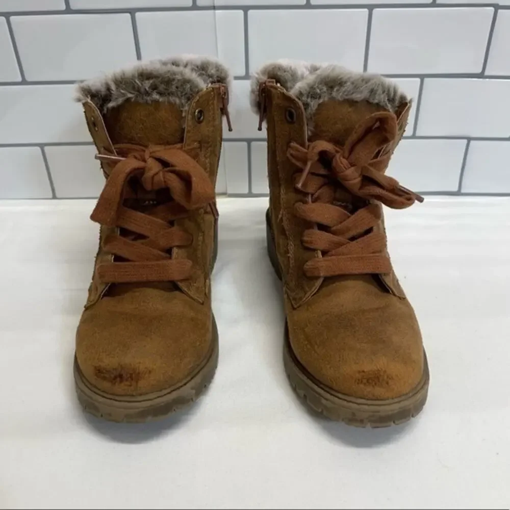 Madden Girl Toddler Girls Brown Faux Suede Faux Fur Lace Up Ankle Boots Sz 12